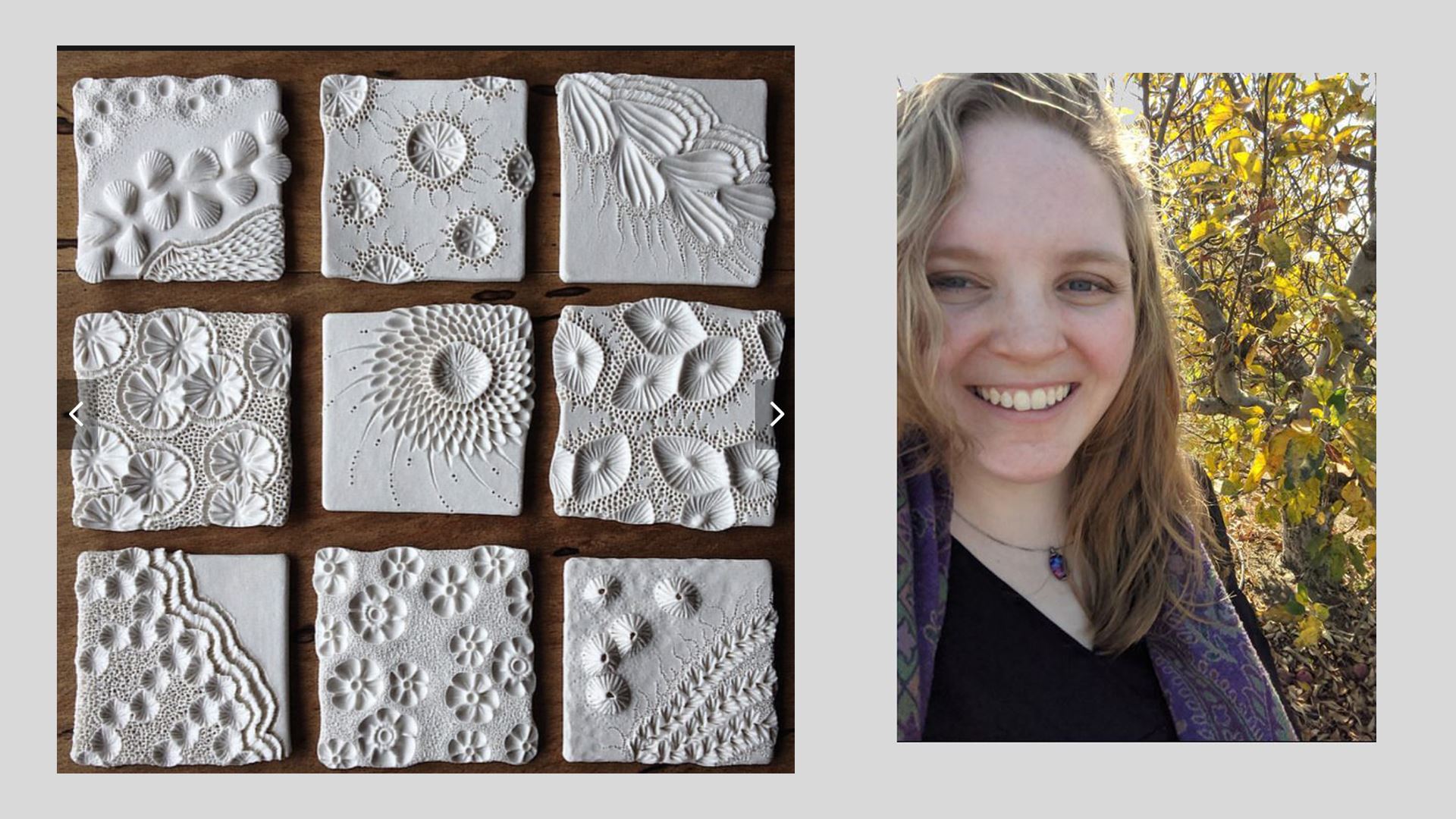 Ceramic texture tiles bisque. Instructor Alanna Veitch