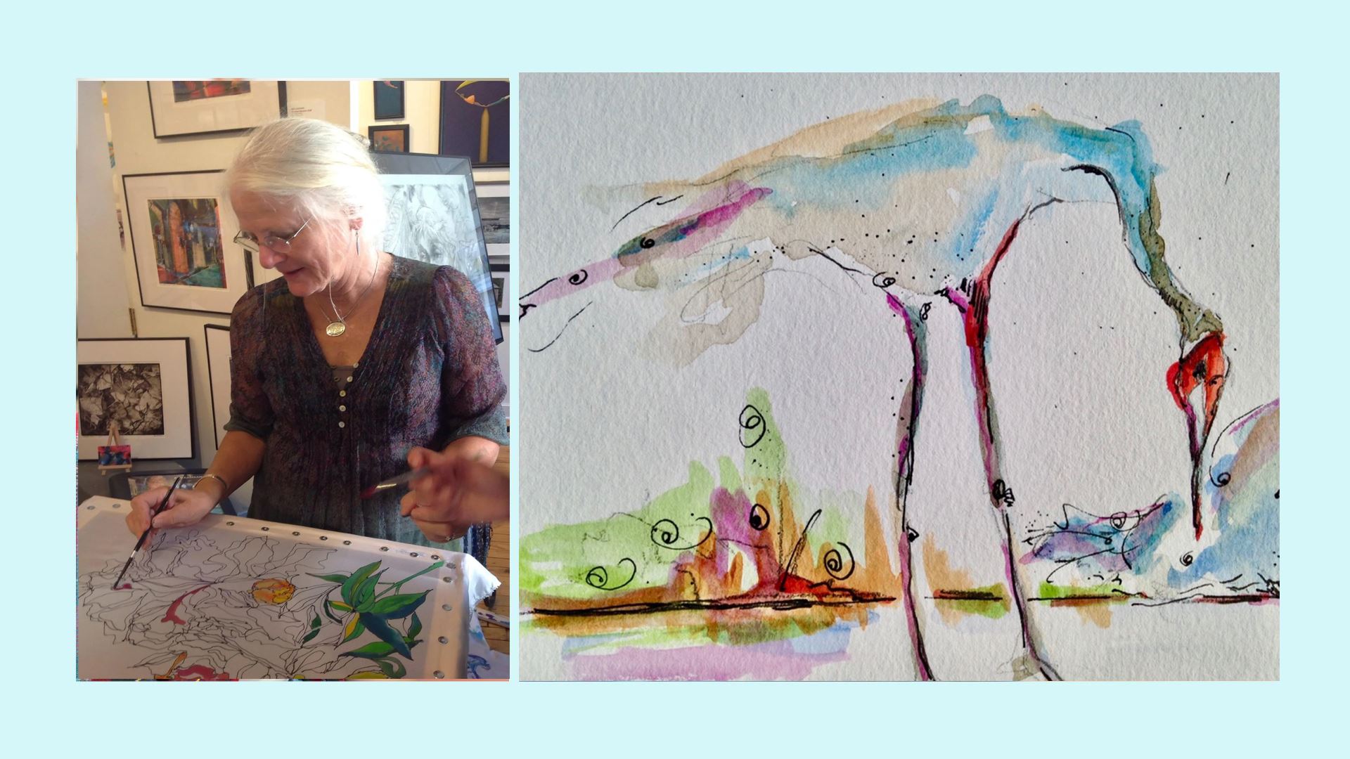instructor Jenni Bateman/ watercolor crane