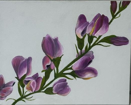 Painting of a stem full of violet flower buds by Denise Holmes